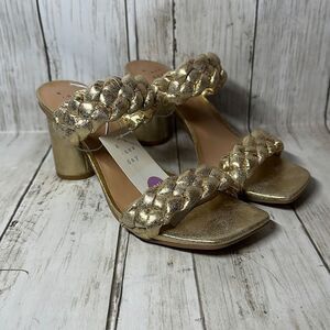 A New day Women's Gold Basil Braided Shoes Heels size 6.5‎ NEW Round Heel